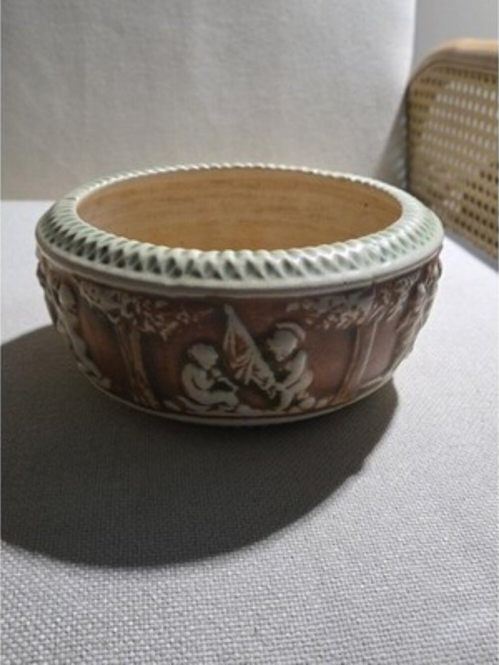 Vintage 1916 Roseville Pottery Donatello Cherub Fluted Console Bowl Centerpiece